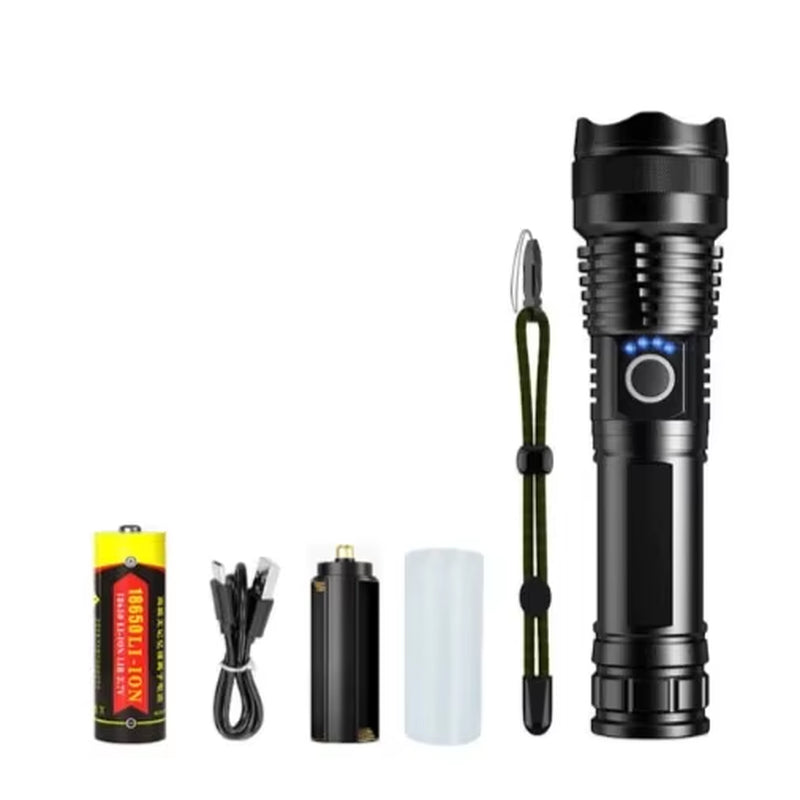 High Power LED Flashlight Type-C USB Rechargeable Long Range Tactical Torch Strong Light Lamp Outdoor Ultra Powerful Flash Light