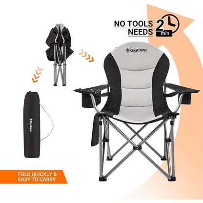 Lumbar Support Camping Chairs with Cooler Bag Padded Folding Camping Chair for Adults