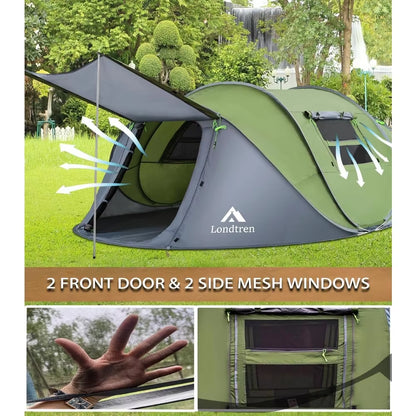 4 Person Easy Pop up Tent Waterproof Automatic Setup 2 Doors-Instant Family Tents for Camping Hiking & Traveling