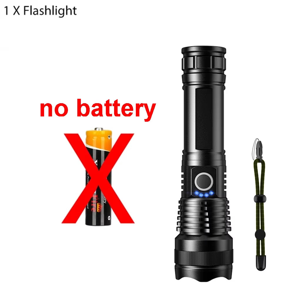 High Power LED Flashlight Type-C USB Rechargeable Long Range Tactical Torch Strong Light Lamp Outdoor Ultra Powerful Flash Light