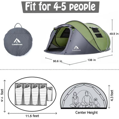 4 Person Easy Pop up Tent Waterproof Automatic Setup 2 Doors-Instant Family Tents for Camping Hiking & Traveling