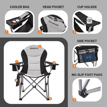 Lumbar Support Camping Chairs with Cooler Bag Padded Folding Camping Chair for Adults