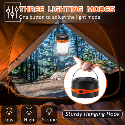 Wanjo Collapsible LED Solar Camping Lights with Free Multifunctional Whistle, Rechargeable Camping Latern, Portable Outdoor Gear for Camping Travel Fishing