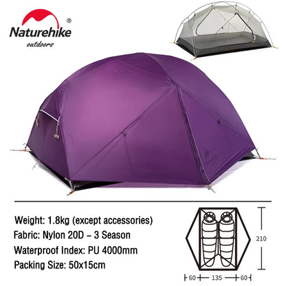 Mongar Tent 2 Person Ultralight Travel Tent Double Layer Waterproof Tent Backpacking Tent Outdoor Hiking Camping Tent