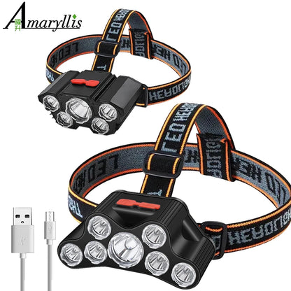 Usb Rechargeable Led Headlight Super Bright 5 Working Modes Headlamp Waterproof Head-Mounted Flashlight for Night Fishing Hiking