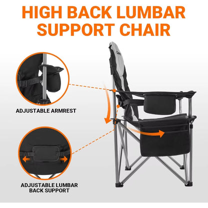 Lumbar Support Camping Chairs with Cooler Bag Padded Folding Camping Chair for Adults