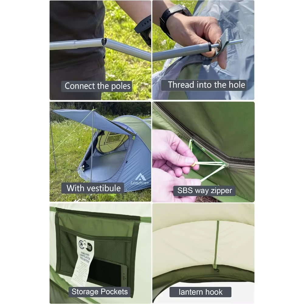 4 Person Easy Pop up Tent Waterproof Automatic Setup 2 Doors-Instant Family Tents for Camping Hiking & Traveling