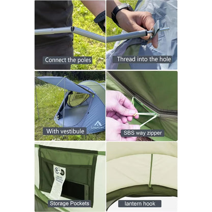 4 Person Easy Pop up Tent Waterproof Automatic Setup 2 Doors-Instant Family Tents for Camping Hiking & Traveling